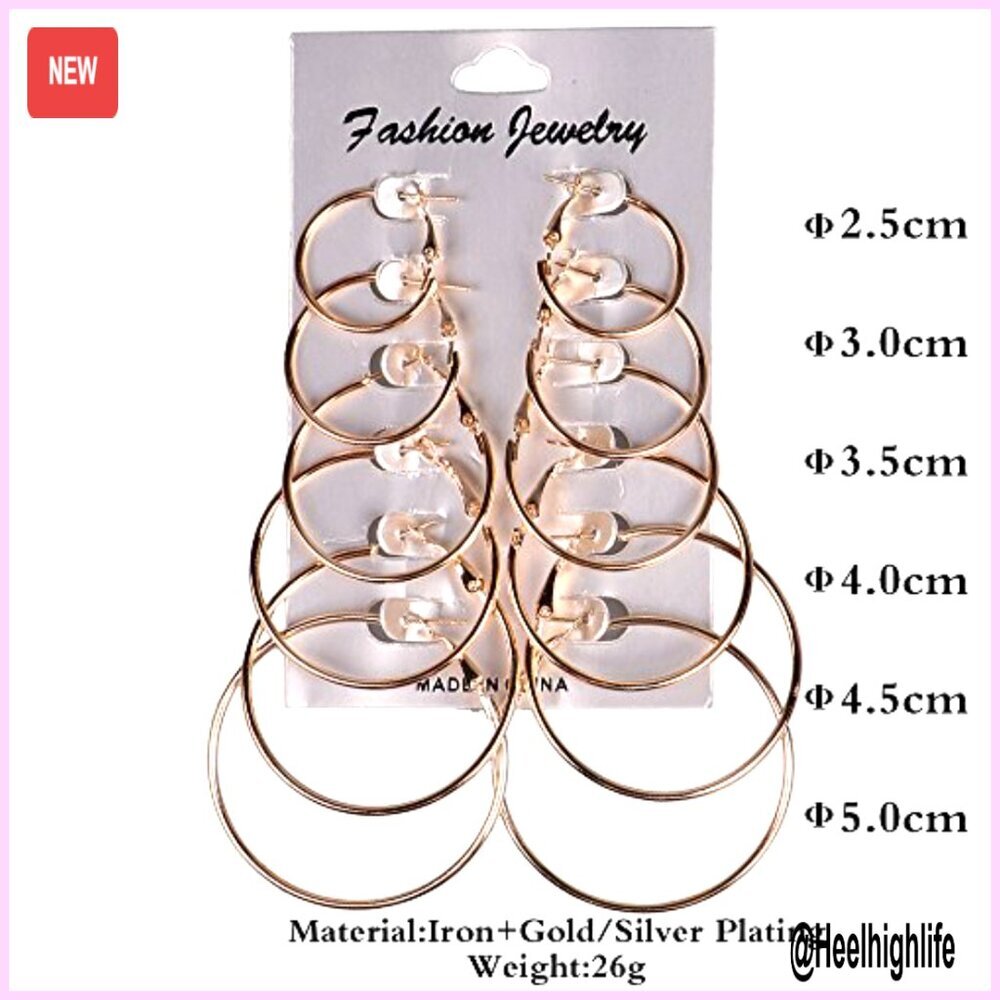 6 Pair Hoop Earring Set Stainless Steel Studs Women's Jewelry Silver Tone - Picture 4 of 4